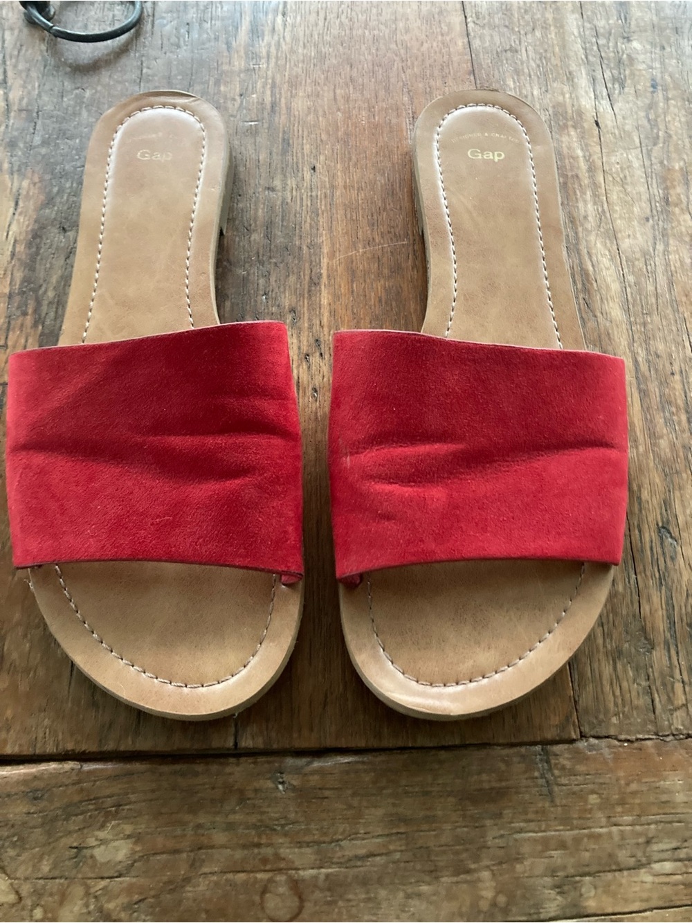 GAP Red Suede Slide Mules with Tan Footbed